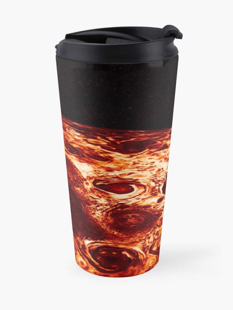 Alternate view of JIRAM imagery of Jupiter's north pole and its hypnotic, seemingly stable arrangement of eight cyclones around a central, large vortex Travel Mug