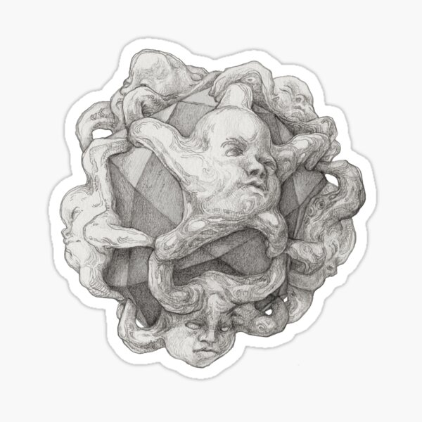DODECAHEDRON Octopus Children, Album Cover Illustration, Pencil Graphic Art Sticker