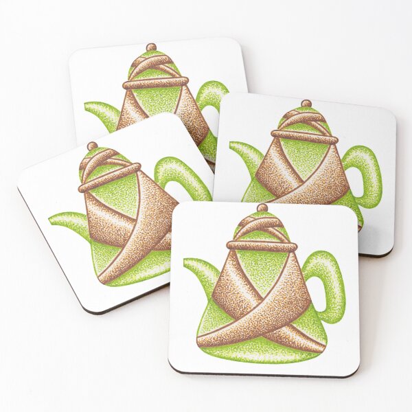 Item preview, Green and brown teapot ponitillism painting repeating pattern designed and sold by MitoP.