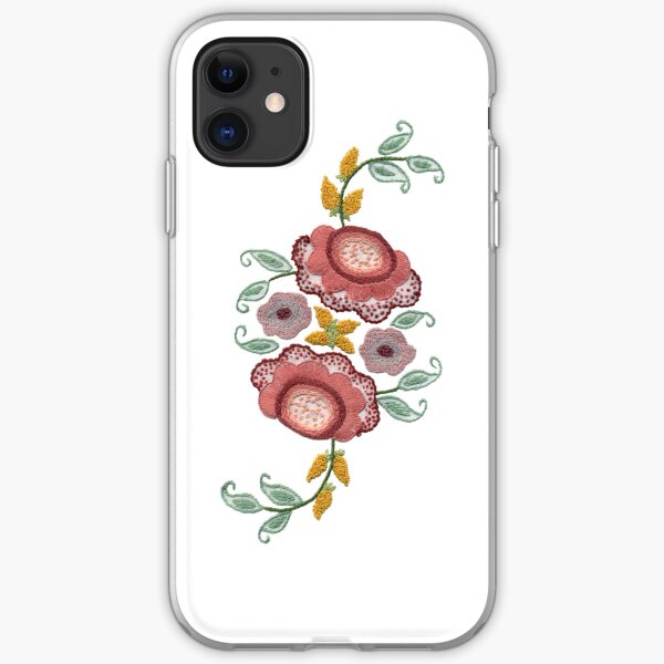 'Irish Rose' embroidery on white iPhone Soft Case