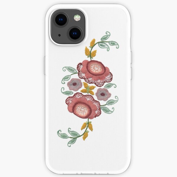 'Irish Rose' embroidery on white iPhone Soft Case