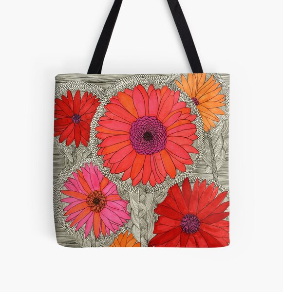 Gerbera Dasies- Red All Over Print Tote Bag