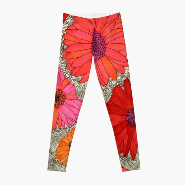Gerbera Dasies- Red Leggings