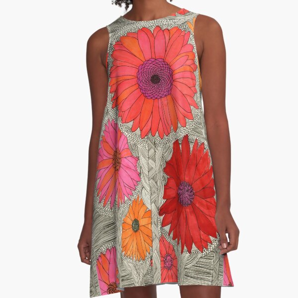 Gerbera Dasies- Red A-Line Dress