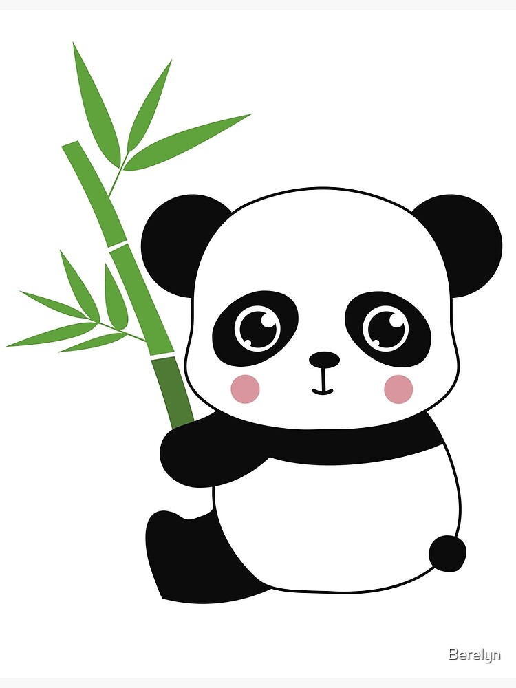 Tender panda bear with bamboo branch
