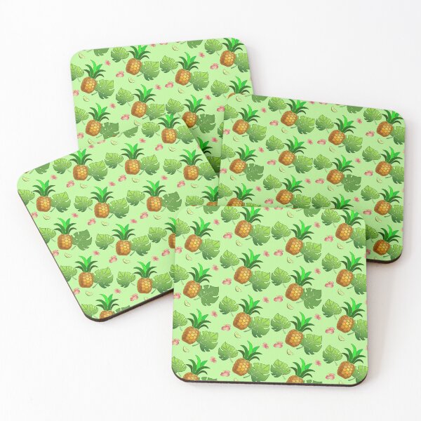 Item preview, Drawing of pineapples, slices of lime, trapezoid leaves and flowers on a green background. designed and sold by DisaAnna.
