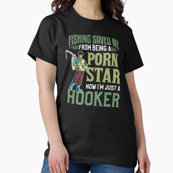 Vista previa del artículo con la obra «La pesca me salvó de ser un diseño de estrella porno», diseñado y vendido por tshirtexpressiv.