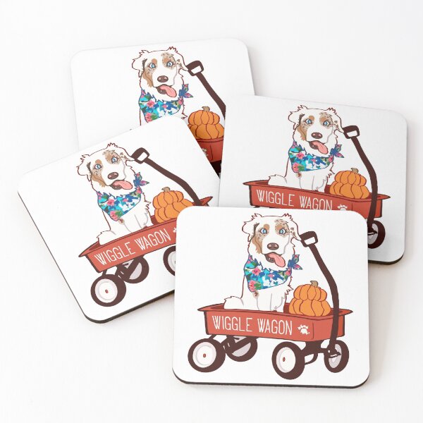 Item preview, WIGGLE WAGON Australian Shepherd red merle designed and sold by Ivy Fox Illustration.
