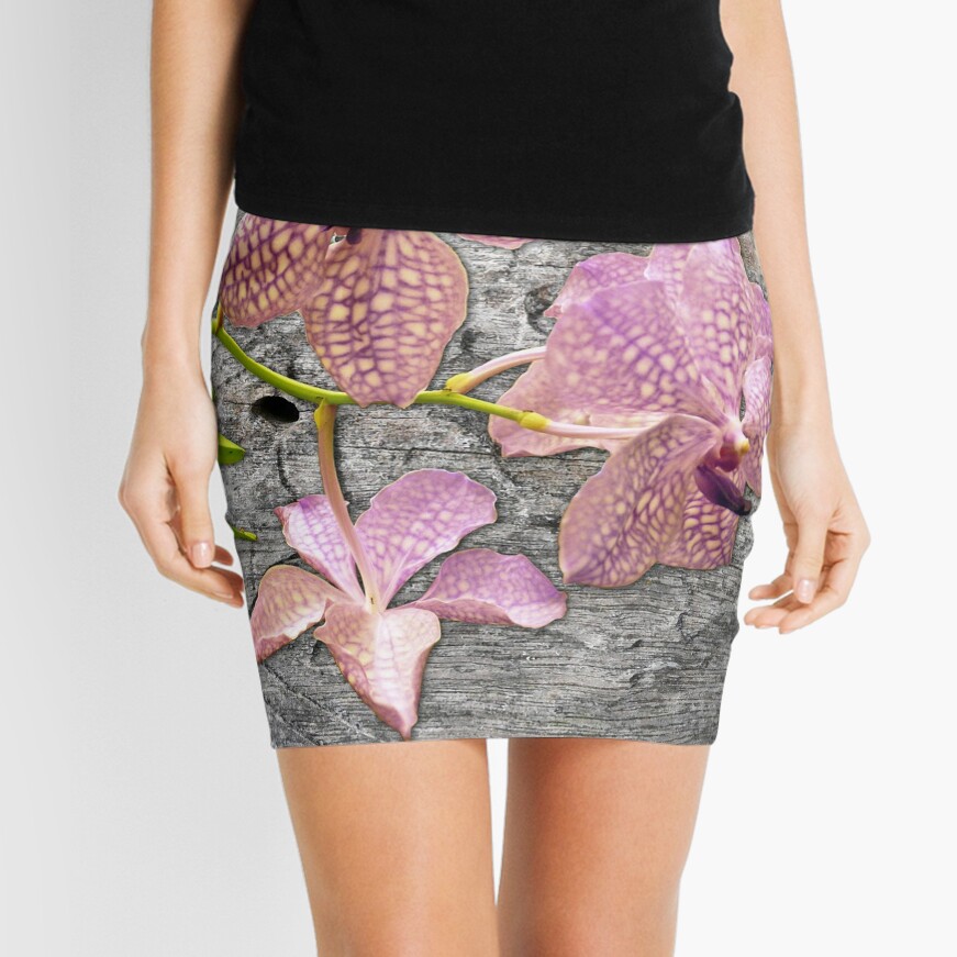 Purple Vanda orchid hybrid on Wood Mini Skirt