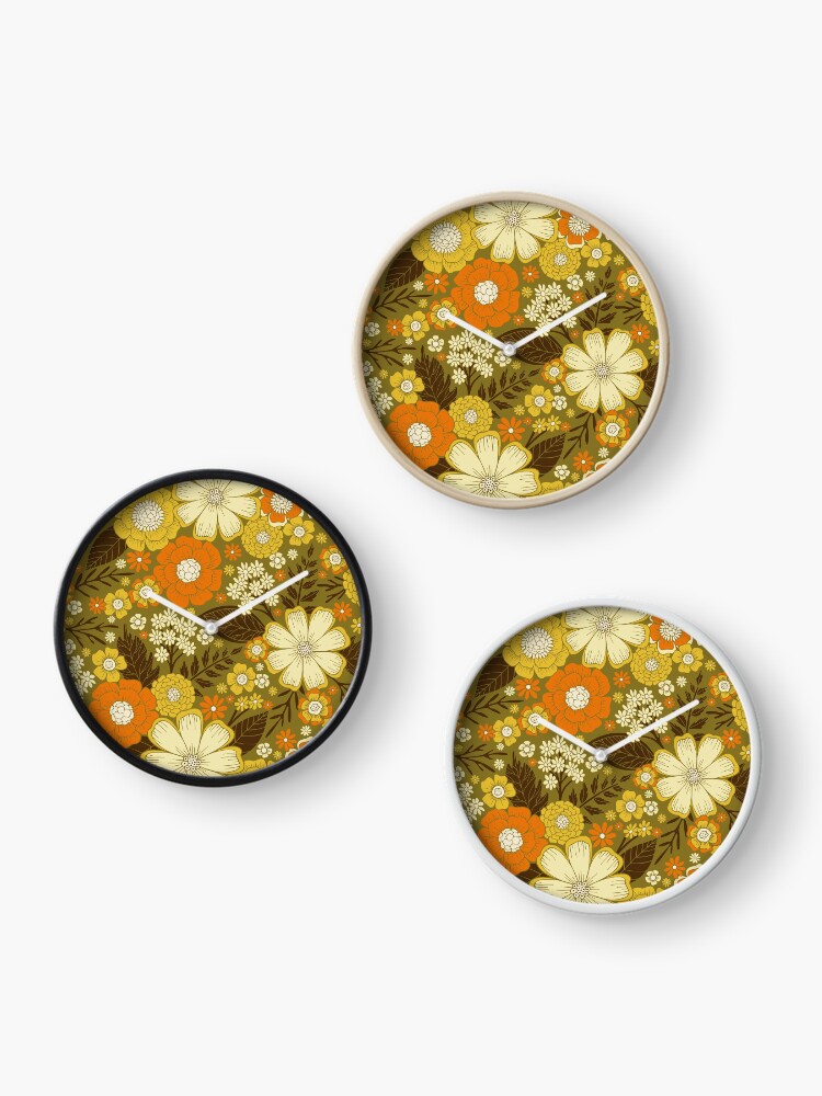 Thumbnail 3 of 4, Clock, 1970s Retro/Vintage Floral Pattern designed and sold by somecallmebeth.