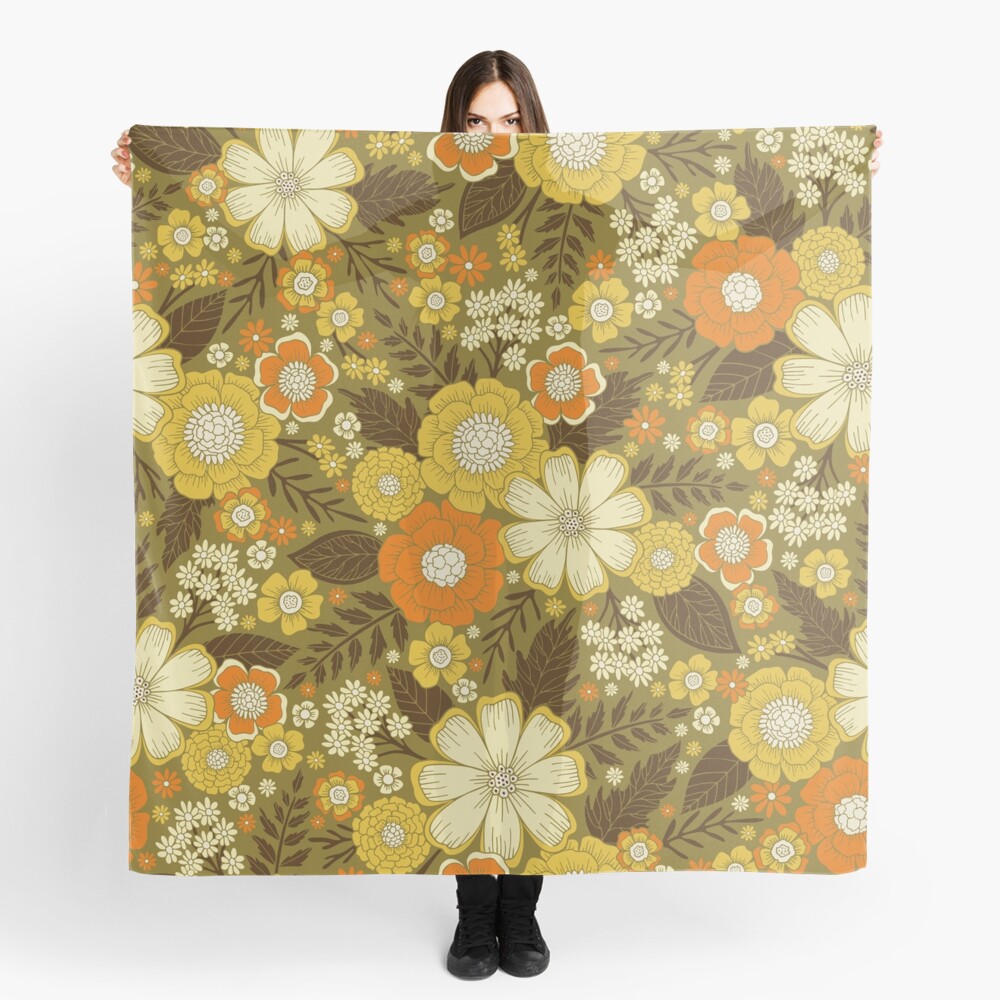 1970s Retro/Vintage Floral Pattern Scarf