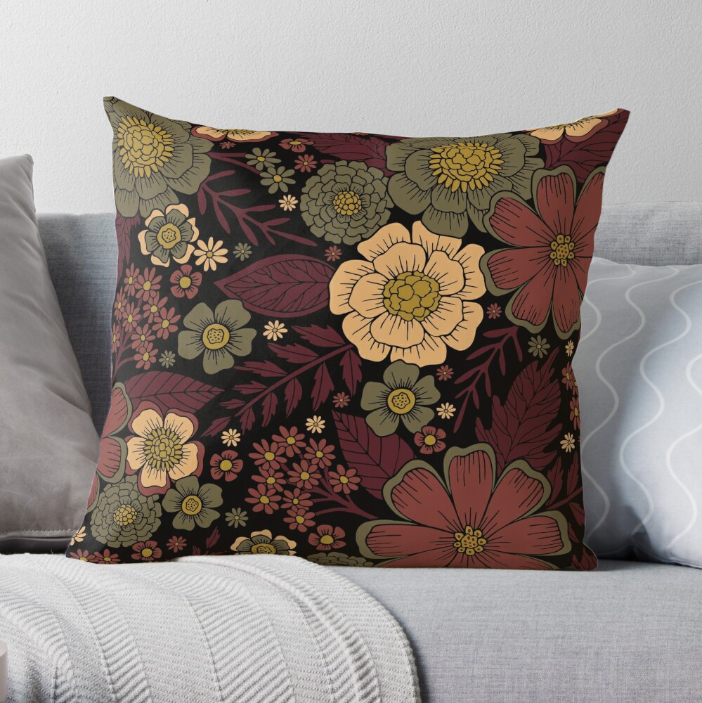 Classy Burgundy, Cream & Sage Green Floral Pattern Pillow for Sale by  somecallmebeth