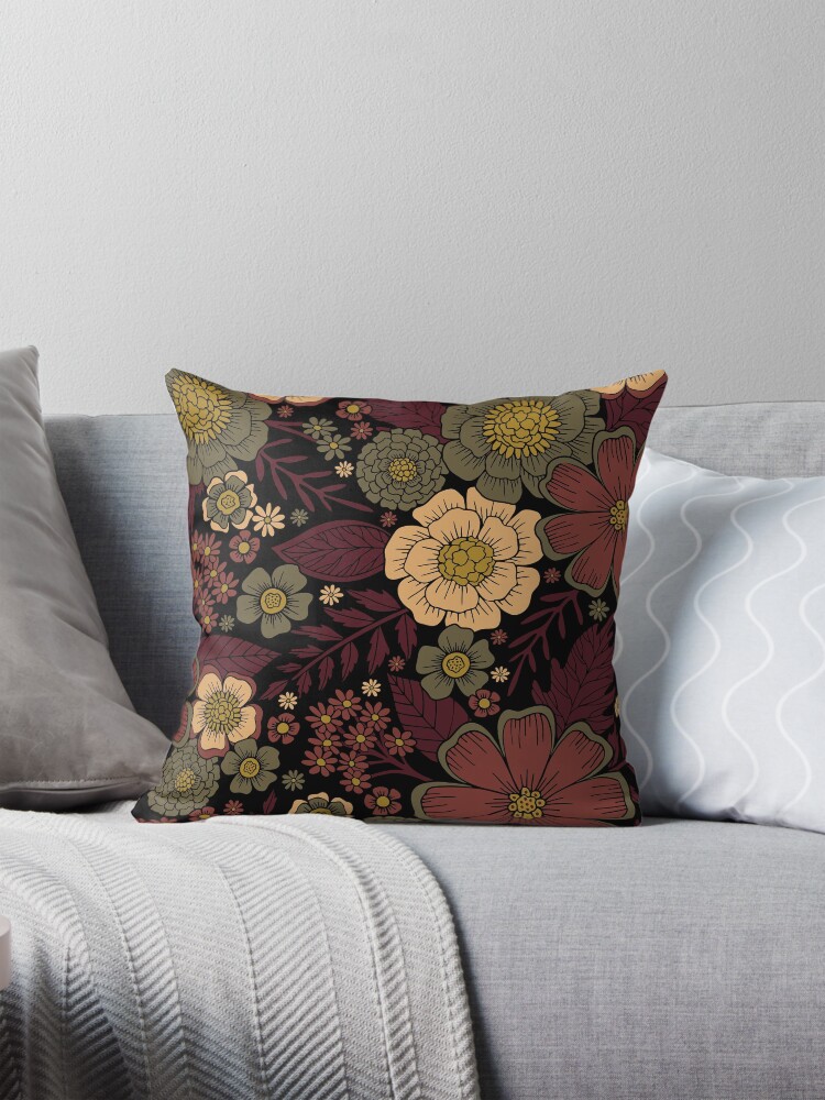 Classy Burgundy Cream Sage Green Floral Pattern Pillow for Sale by somecallmebeth Redbubble