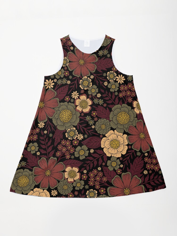 Classy Burgundy, Cream & Sage Green Floral Pattern Botany A-Line Dress Classy Burgundy, Cream & Sage Green Floral Pattern Botany A-Line Dress