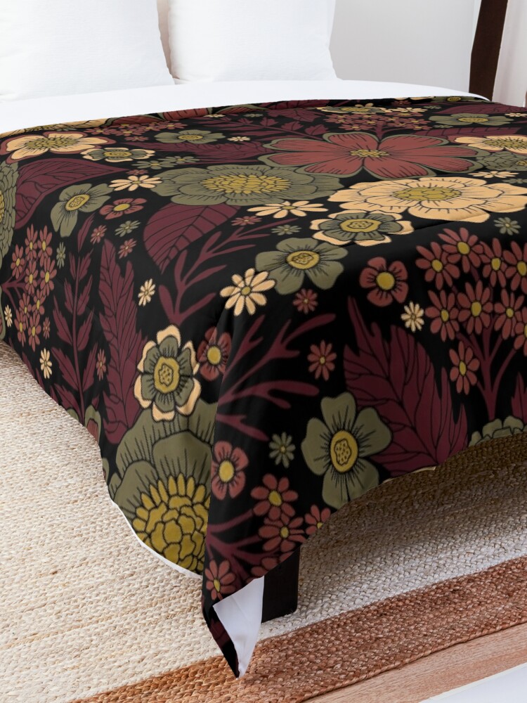 Classy Burgundy, Cream & Sage Green Floral Pattern Comforter for Sale by  somecallmebeth