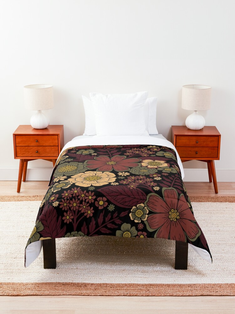 Classy Burgundy, Cream & Sage Green Floral Pattern Comforter for
