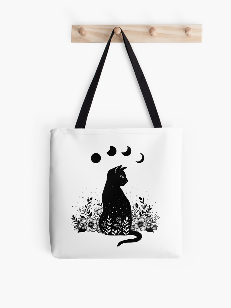 Gato y luna. Bolsa de algodón de 36x36 pintada a mano.  Bolsas de tela  hechas a mano, Bolsas de tela pintadas, Bolsa de algodón