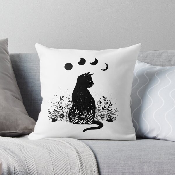 Night Garden Cat Throw Pillow