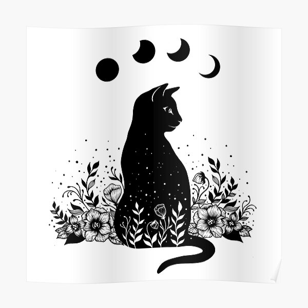 Night Garden Cat Poster