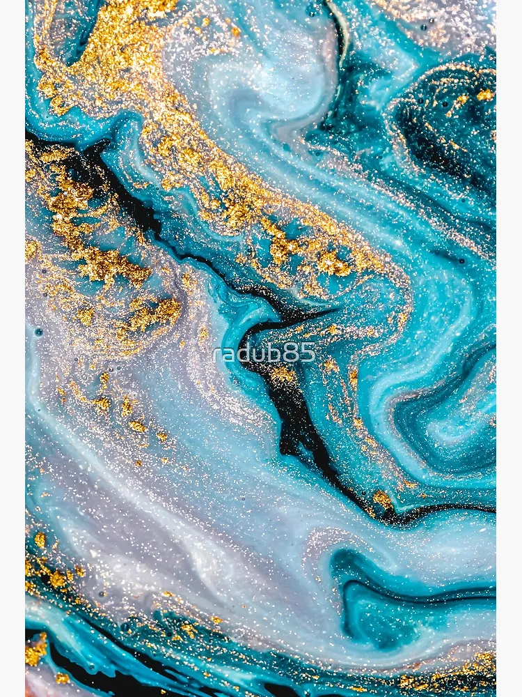 Blue Teal Agate Gold Glitter Geode Texture Digital Art by Sweet