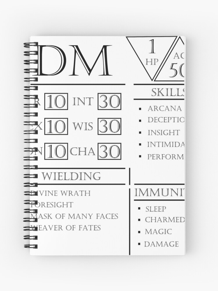 - Character Sheet Black" Spiral Notebook for Sale by EchoTheBard | Redbubble