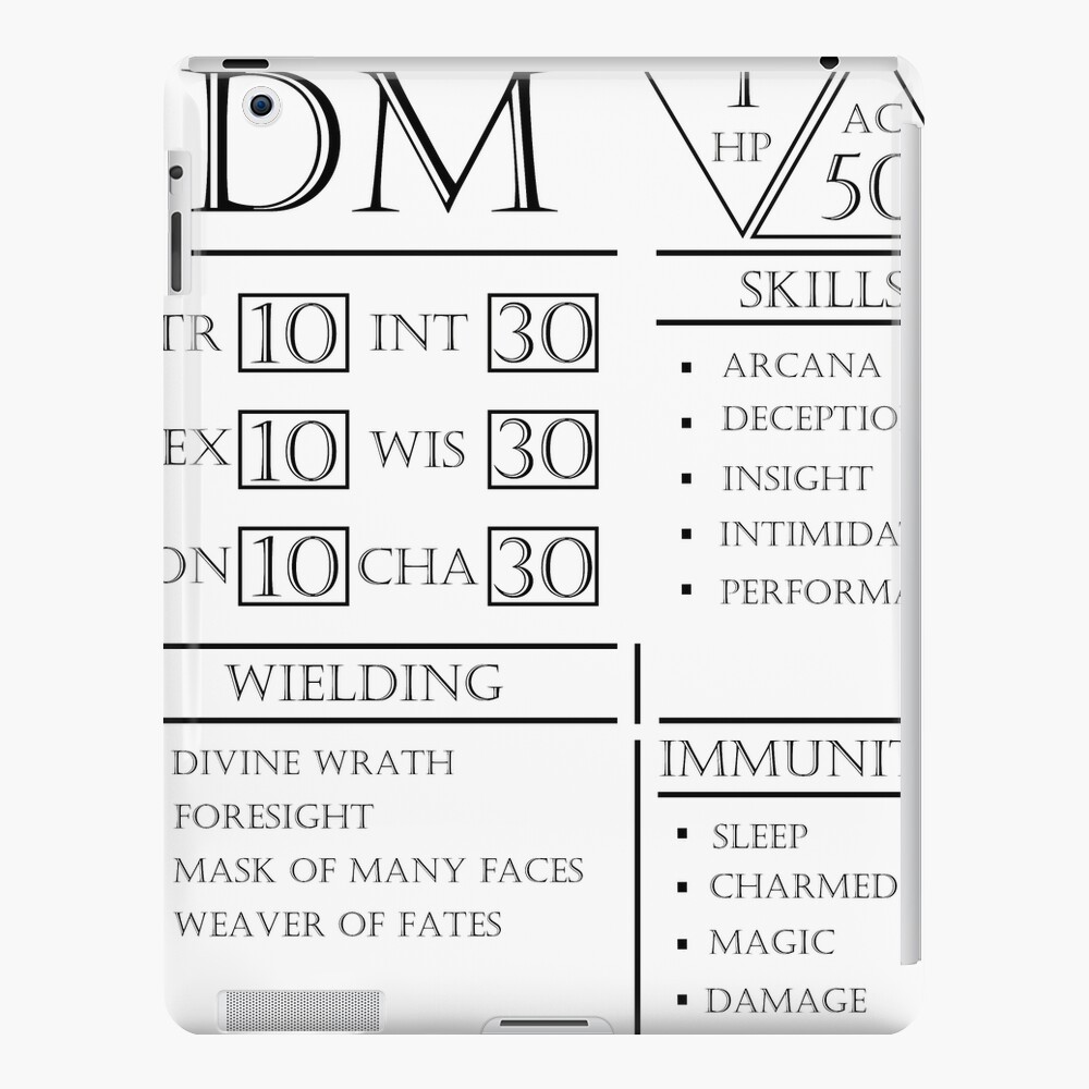 DM Stats - Character Sheet - Black" iPad Case & Skin for Sale by | Redbubble