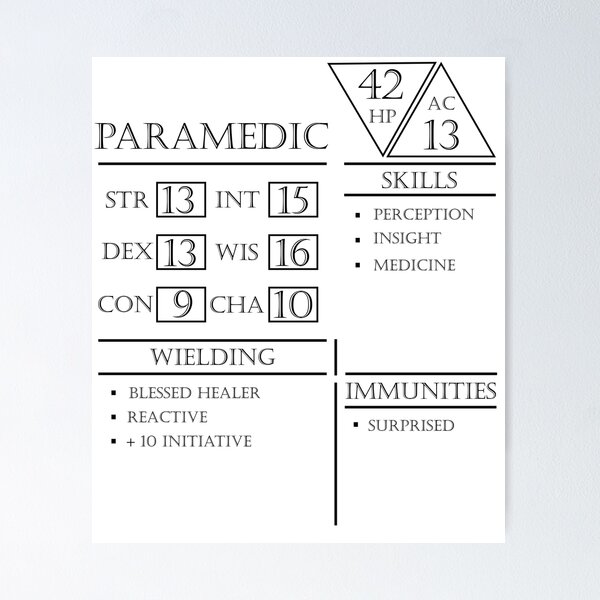 Item preview, Paramedic Stats - Character Sheet - Black designed and sold by EchoTheBard.