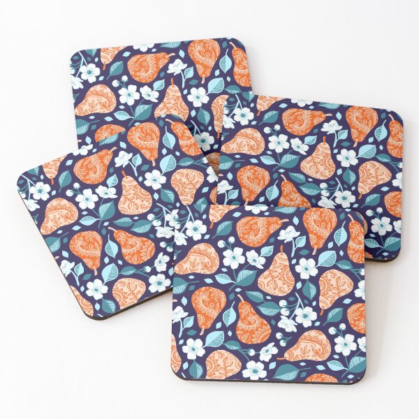 Item preview, Cheerful Pears in Orange on Navy Blue designed and sold by micklyn.