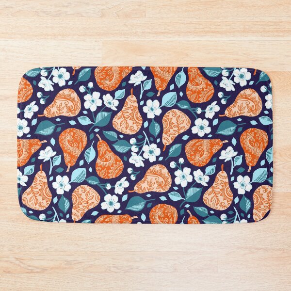 Item preview, Cheerful Pears in Orange on Navy Blue designed and sold by micklyn.