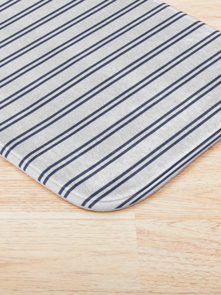 "White And Navy Double Stripes" Bath Mat by HomeLivingCo Redbubble
