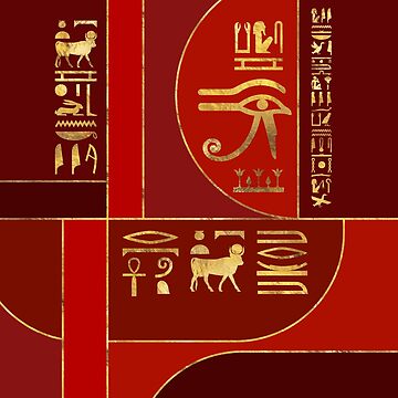 Artwork thumbnail, Egyptian Geometric Art Deco Red and Gold by k9printart