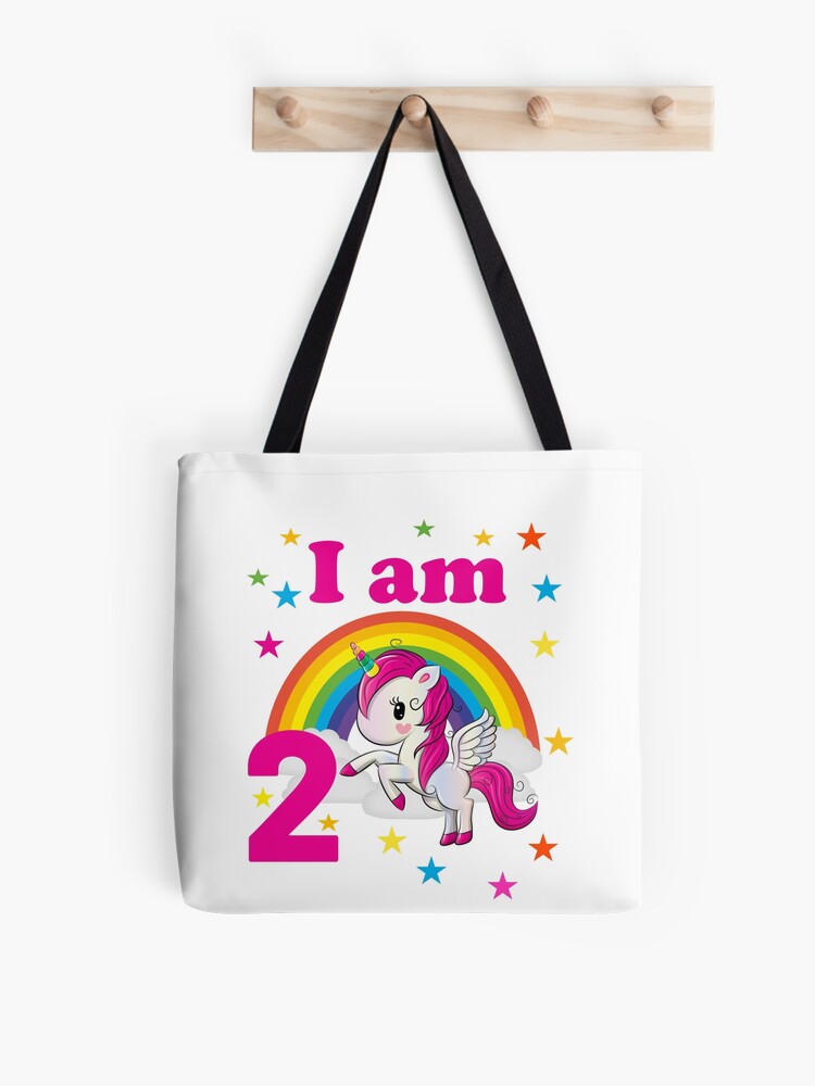 Bolsa de tela con la obra «Copia de I'm 2 unicorn birthday 2 años  cumpleañero camiseta regalo idea segundo cumpleaños niña» de Jelisandie