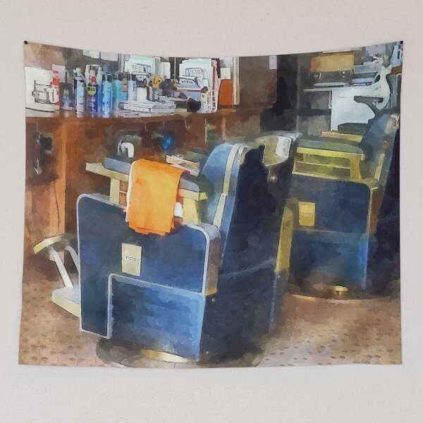 Item preview, Barber Chair With Orange Barber Cape designed and sold by Susan Savad.
