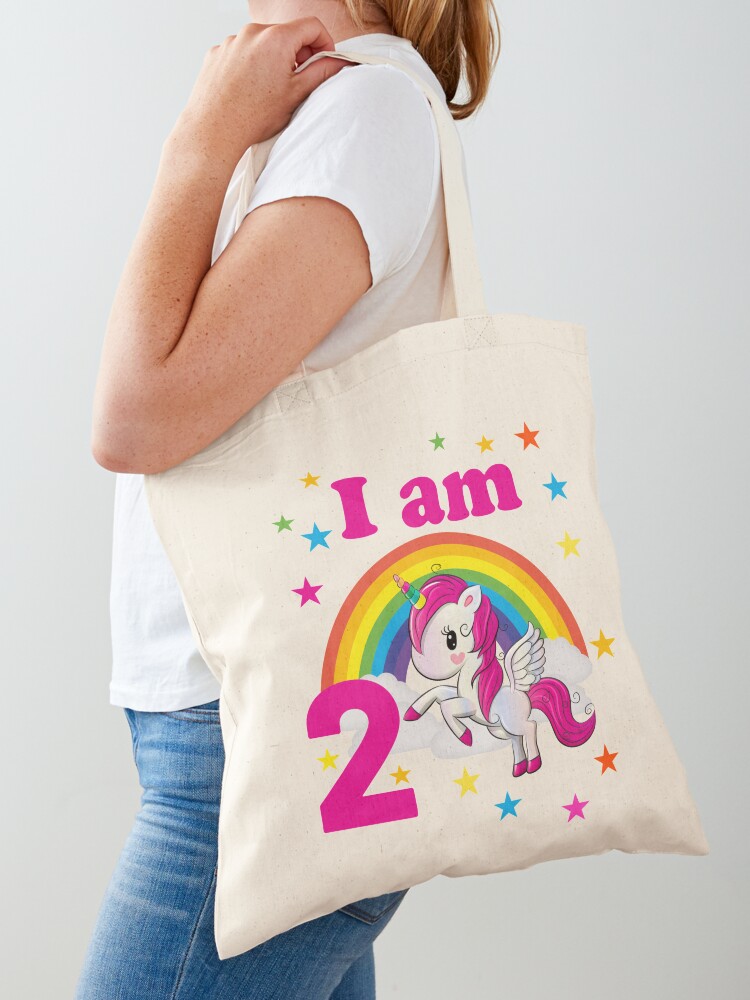 Bolsa de tela con la obra «Copia de I'm 2 unicorn birthday 2 años  cumpleañero camiseta regalo idea segundo cumpleaños niña» de Jelisandie