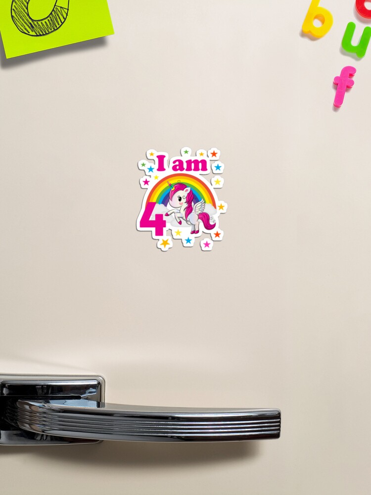 Magnet avec l'œuvre « Je suis 4 anniversaire de licorne 4 ans