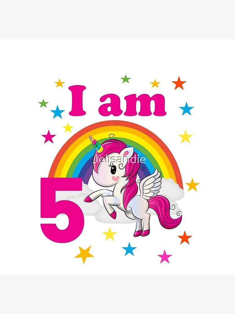 Bolsa de tela con la obra «Copia de I'm 5 unicorn birthday 5 años  cumpleañero camiseta idea de regalo quinto cumpleaños niña» de Jelisandie