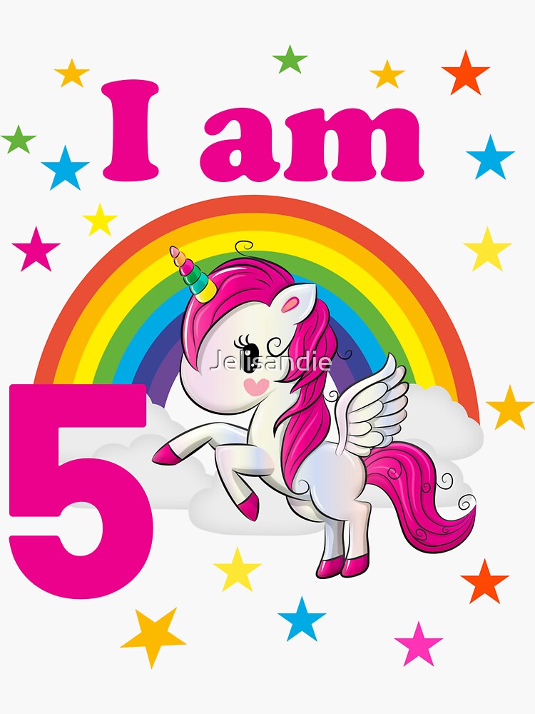 Pegatina con la obra «Copia de I'm 5 unicorn birthday 5 años