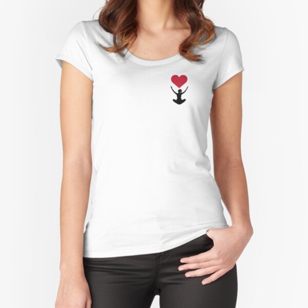 Yoga Love Schneidersitz Emblem Tailliertes Rundhals-Shirt