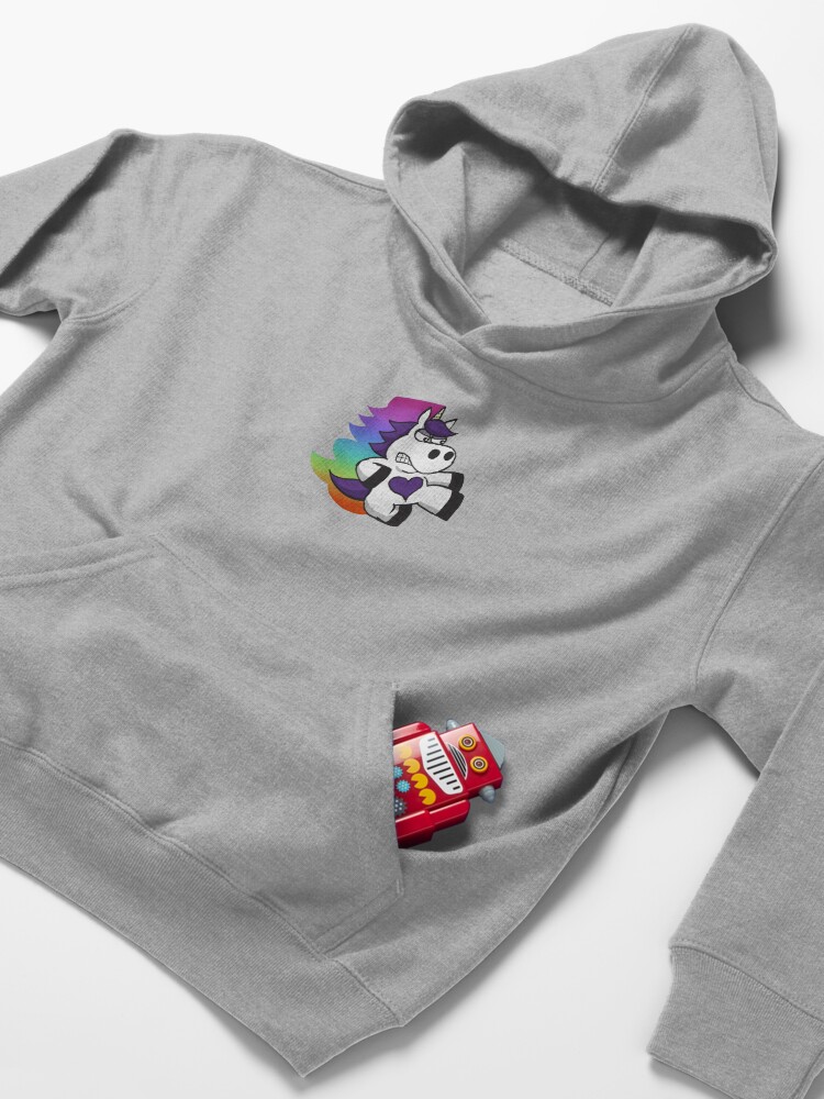 Alternate view of Rainbow Slasher the Unicorn Kids Pullover Hoodie