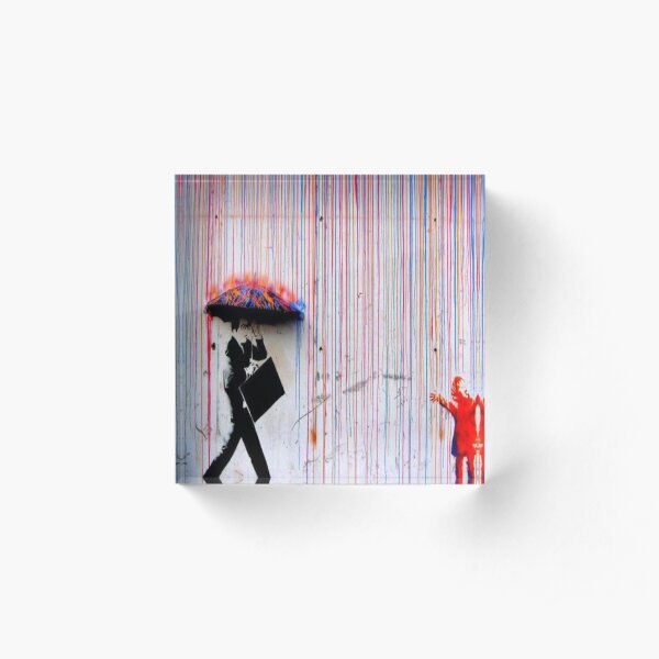 Banksy Rainbow Rain Acrylic Block