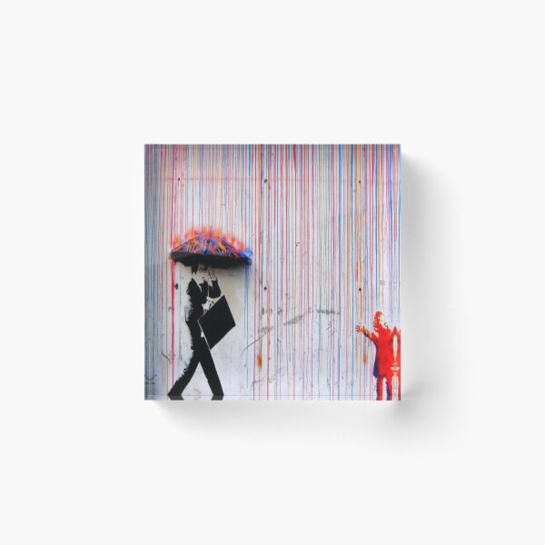 Banksy Rainbow Rain Acrylic Block