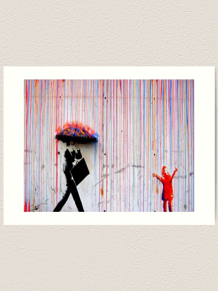 Banksy Rainbow Rain Art Print By Juneggg Redbubble