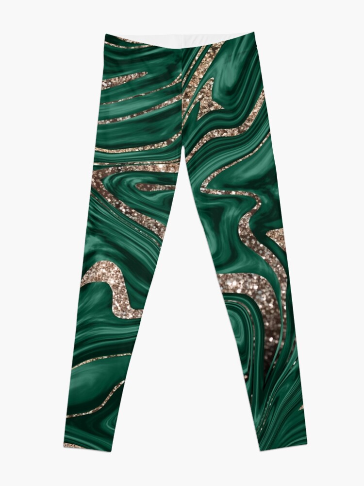 Alternate view of Emerald Green Black Gold Glitter Marble #1 (Faux Glitter) #decor #art Leggings
