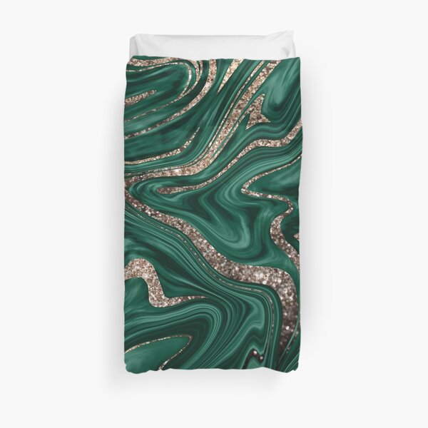 Emerald Green Black Gold Glitter Marble #1 #decor #art Duvet Cover