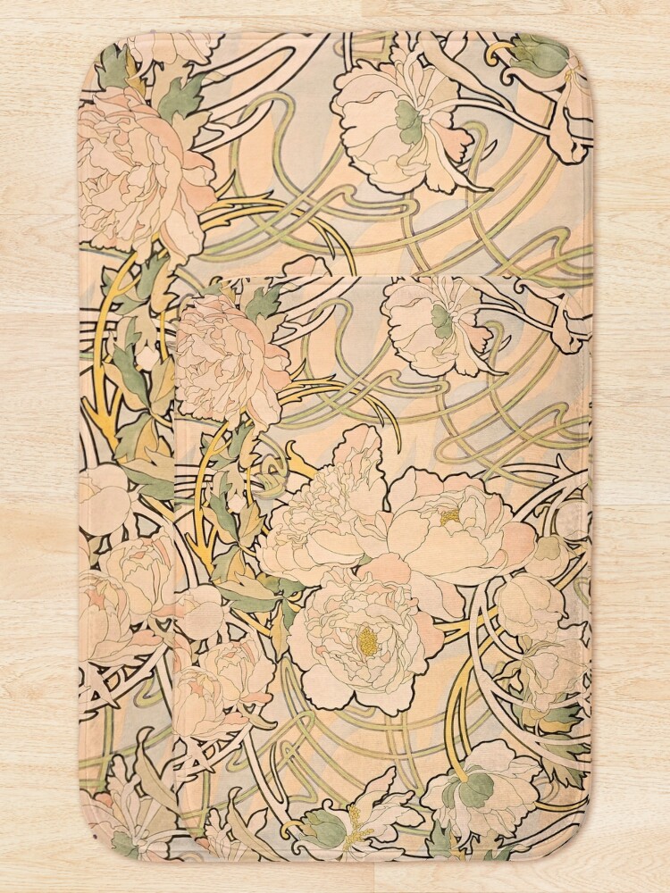 Alternate view of Alfonse Mucha Art Nouveau Peonies Bath Mat