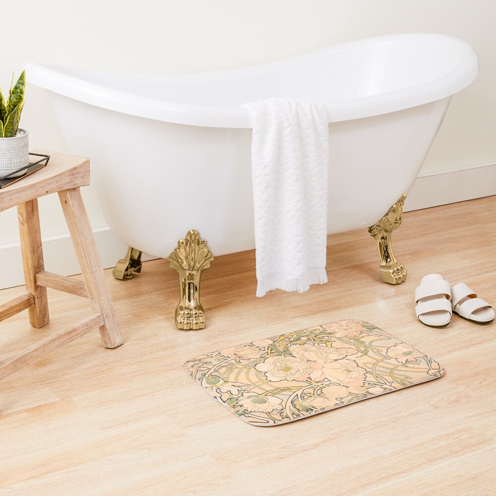 Alfonse Mucha Art Nouveau Peonies Bath Mat