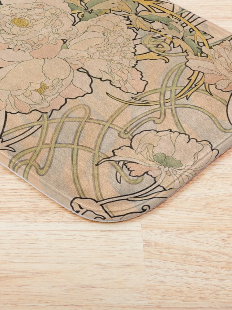 Alternate view of Alfonse Mucha Art Nouveau Peonies Bath Mat