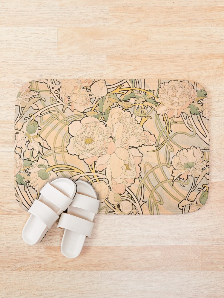 Alternate view of Alfonse Mucha Art Nouveau Peonies Bath Mat