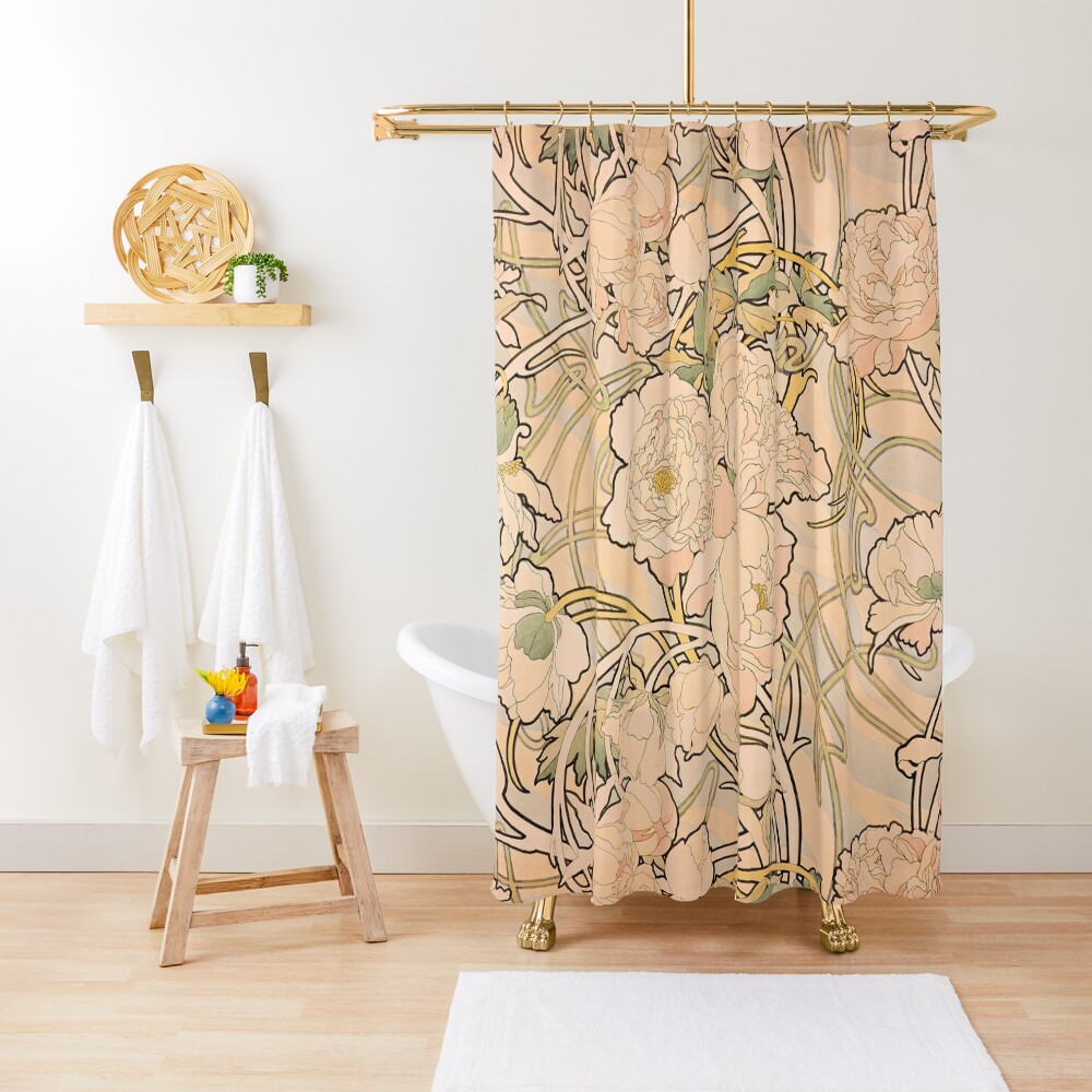Alfonse Mucha Art Nouveau Peonies Shower Curtain