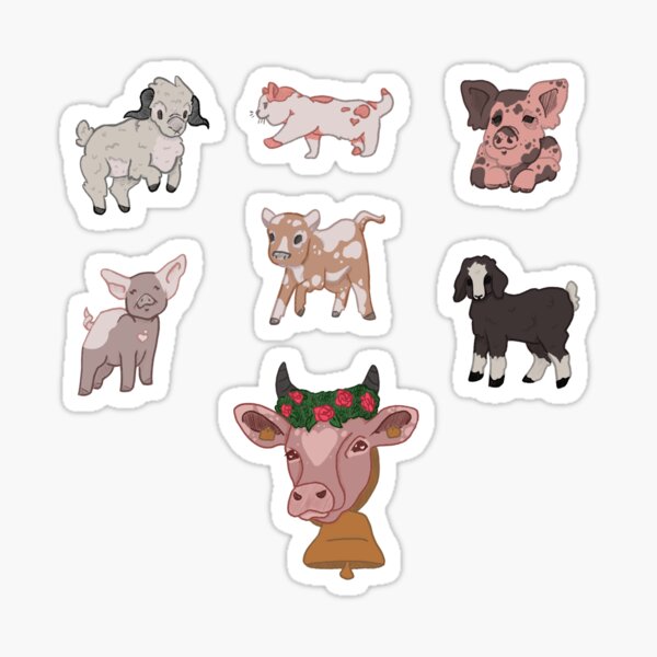 Vista previa del artículo con la obra «Paquete de pegatinas Cottagecore Farm Animals», diseñado y vendido por TinkerStink-Art.